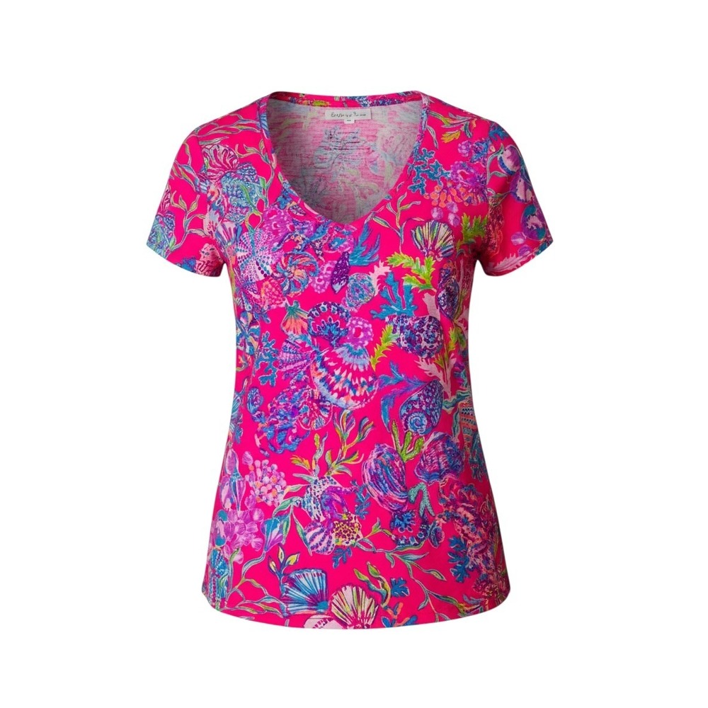 Lilly Pulitzer Etta V-neck Top Pink Isle Shell Meโ Something Good Womens S NWT